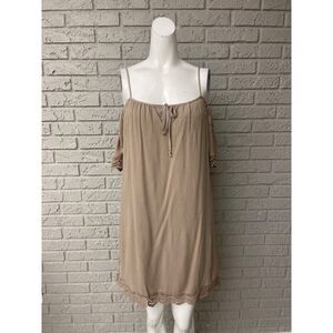 Liberty Love Women Tan Cold Shoulder Tunic Dress Size M NWT